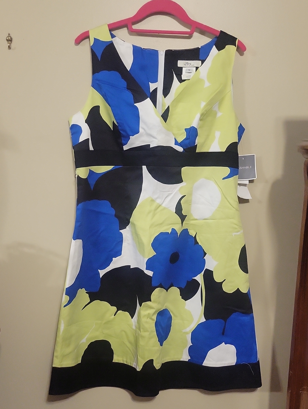dBy Ltd, Black & Lime Floral Fit-and-Flare Dress, Washable